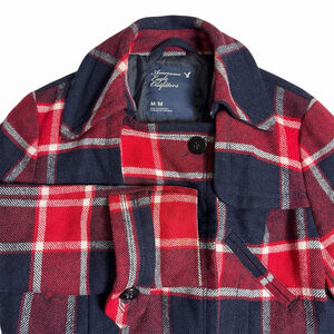 American Eagle Outfitters Womens Double-Breasted Plaid Wool Pea Coat Y2K